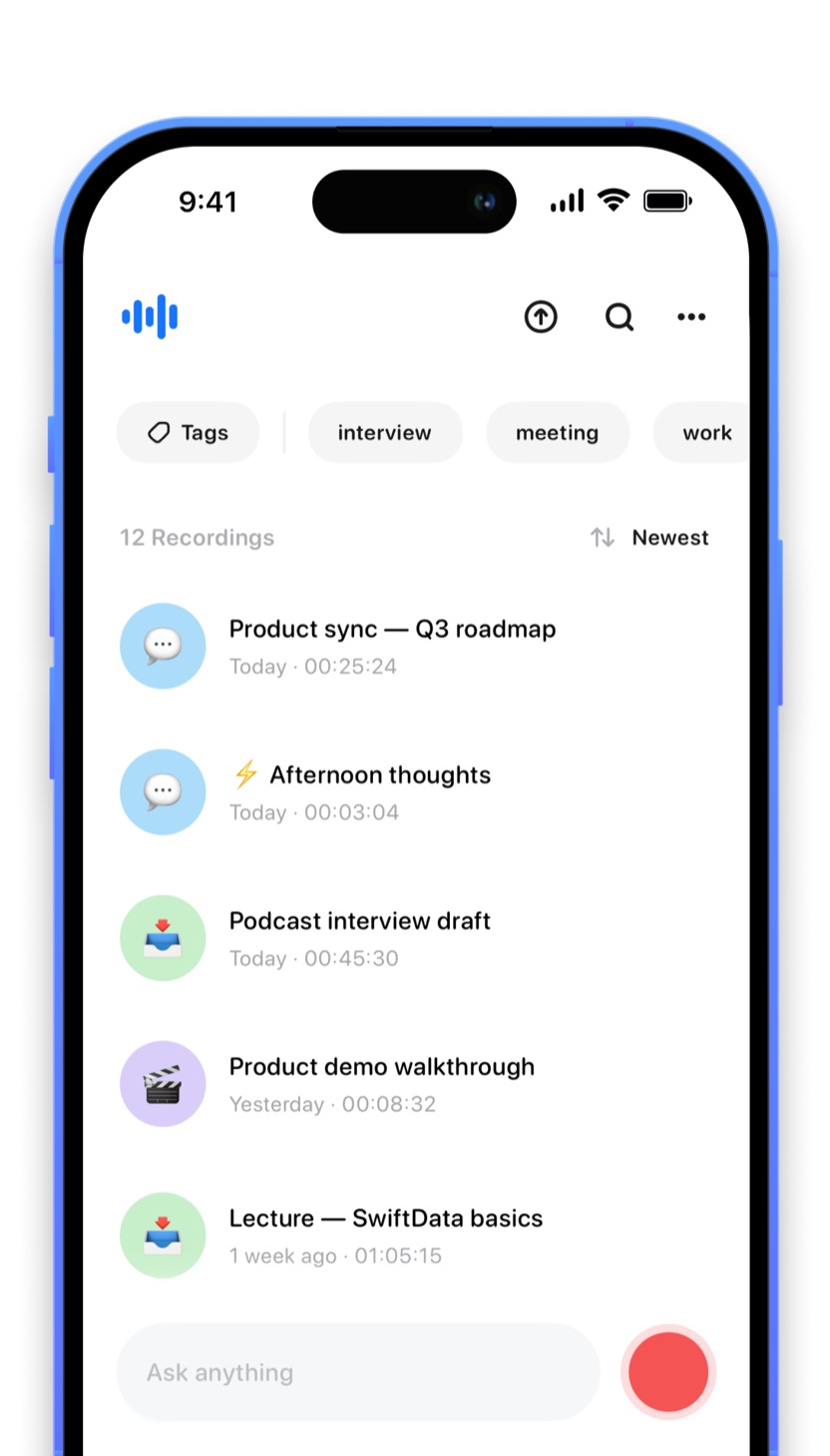 Recordings library with tags in AI Transcribe