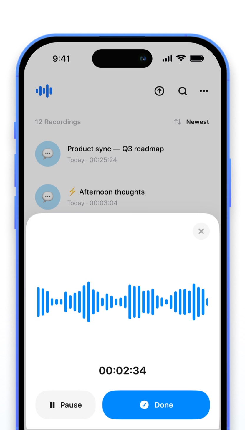 Recording a voice note in AI Transcribe