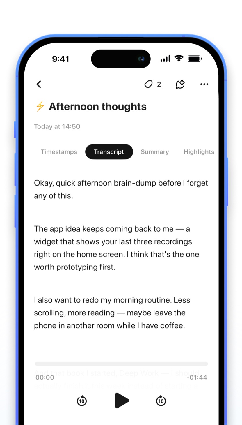 A finished transcript with timestamps in AI Transcribe